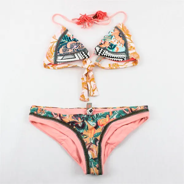 Maaji Women's S Floral Pink Multi-Texture Matching Bikini Swimsuit Set