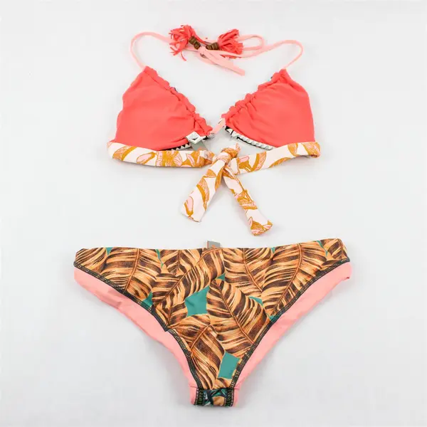 Maaji Women's S Floral Pink Multi-Texture Matching Bikini Swimsuit Set