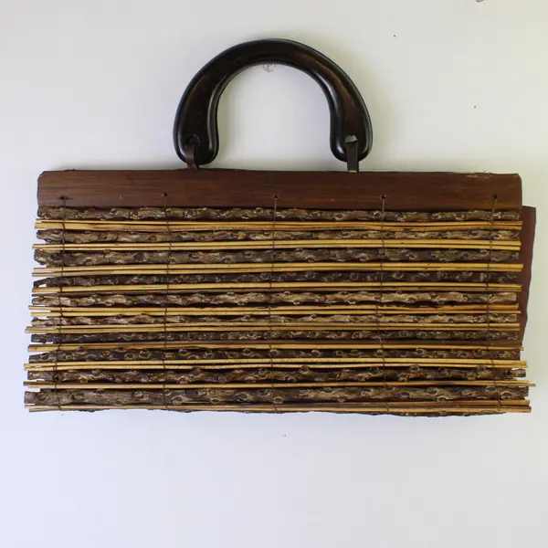 Vintage Wood Sticks & Twig w/Wooden Handles Fabric Lined Purse