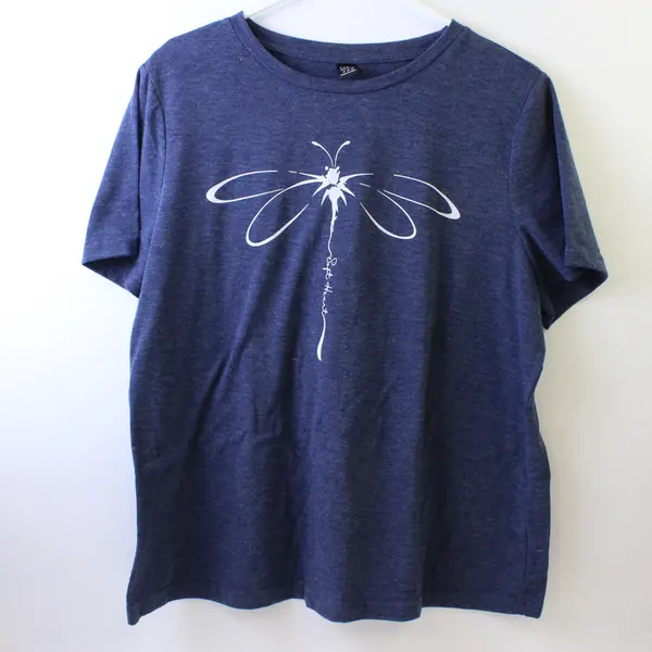 Shein Blue "Soft Heart" Dragon Fly Print Short Sleeve T-Shirt Blue Women's Sz XL