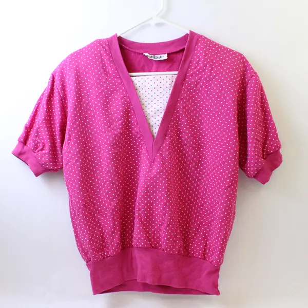 Justin E. Jones Faux Layer Pink/White Polka Dot Short Sleeve Top Womens About XL