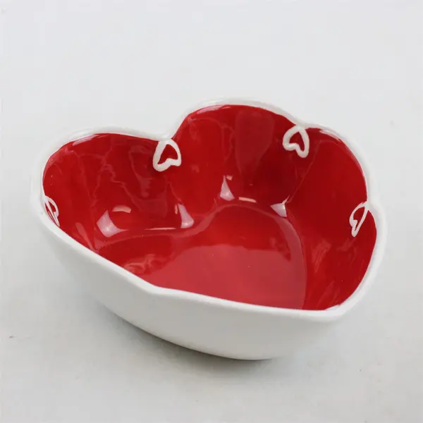 Hausenware Heart Shaped Red Candy Dish 6.5" Trinket Dessert Bowl