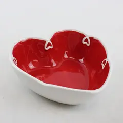 Hausenware Heart Shaped Red Candy Dish 6.5" Trinket Dessert Bowl