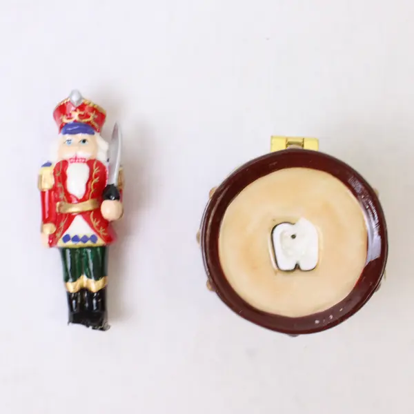 Ceramic Nutcracker on Drum 3.5in Collectible Broken Needs Repair