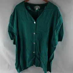 Vintage Diane Richard Women's 3X Teal V-Neck Short Sleeve Button Up Blouse