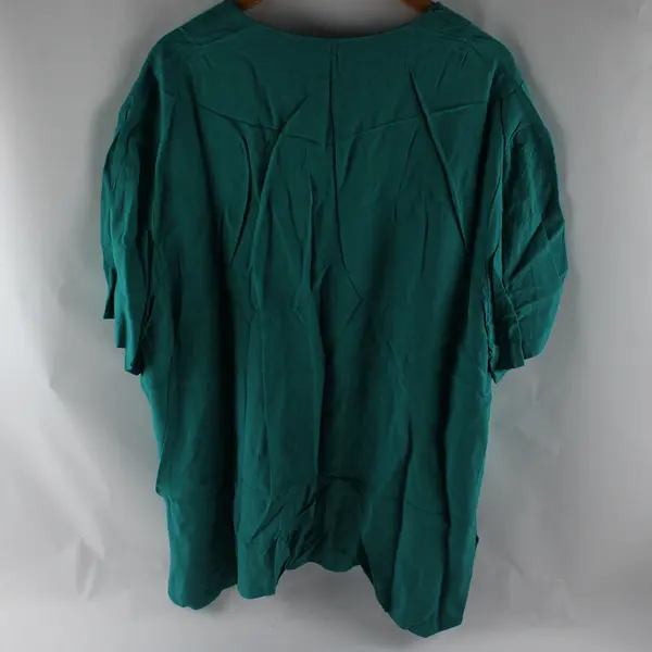Vintage Diane Richard Women's 3X Teal V-Neck Short Sleeve Button Up Blouse