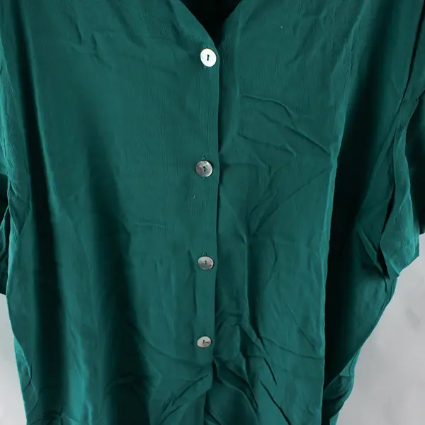 Vintage Diane Richard Women's 3X Teal V-Neck Short Sleeve Button Up Blouse