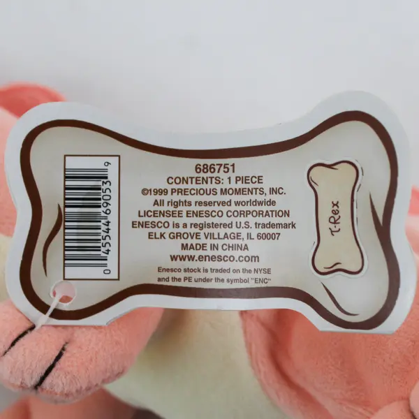 Enesco Precious Moments Tender Tails T-Rex 1999 Pink Dinosaur W/ Tag Plush