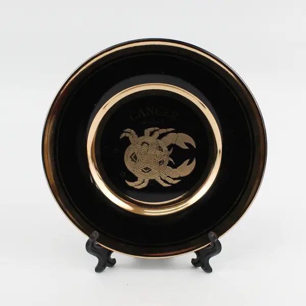 C & F Collectables Cancer Horoscope Souvenir Plate Black W/ Gold Trim 6.25"