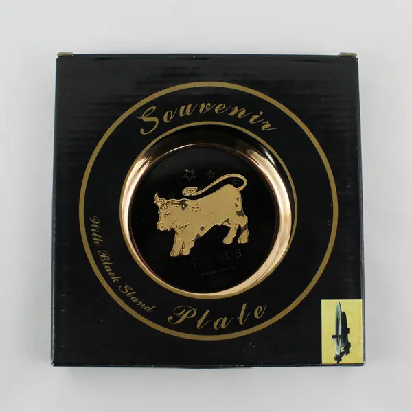C & F Collectables Taurus Horoscope Souvenir Plate Black W/ Gold Trim 6.25"