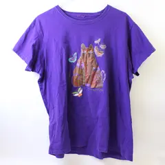 Laurel Burch Crimson Cats Purple Short-Sleeved T-Shirt Women's Large