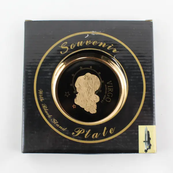 C & F Collectables Virgo Horoscope Souvenir Plate Black W/ Gold Trim 6.25"