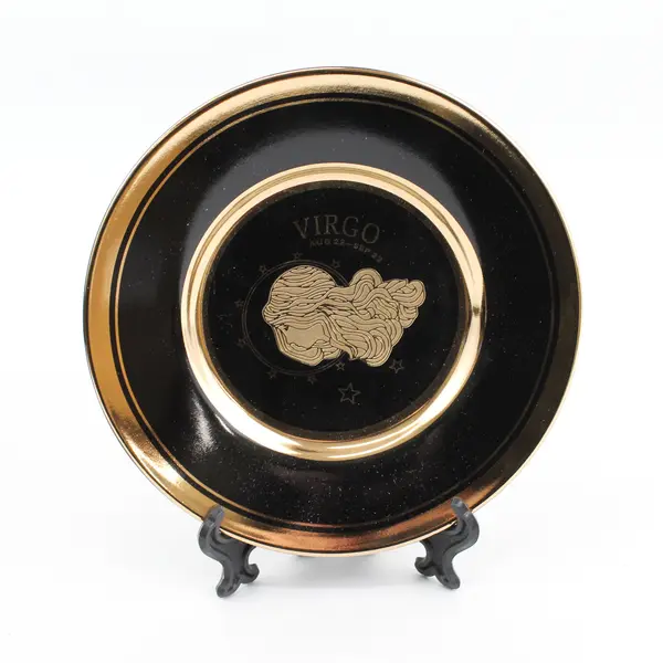 C & F Collectables Virgo Horoscope Souvenir Plate Black W/ Gold Trim 6.25"