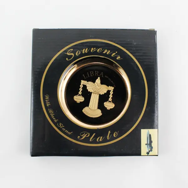 C & F Collectables Libra Horoscope Souvenir Plate Black W/ Gold Trim 6.25"
