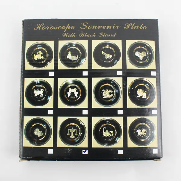 C & F Collectables Libra Horoscope Souvenir Plate Black W/ Gold Trim 6.25"