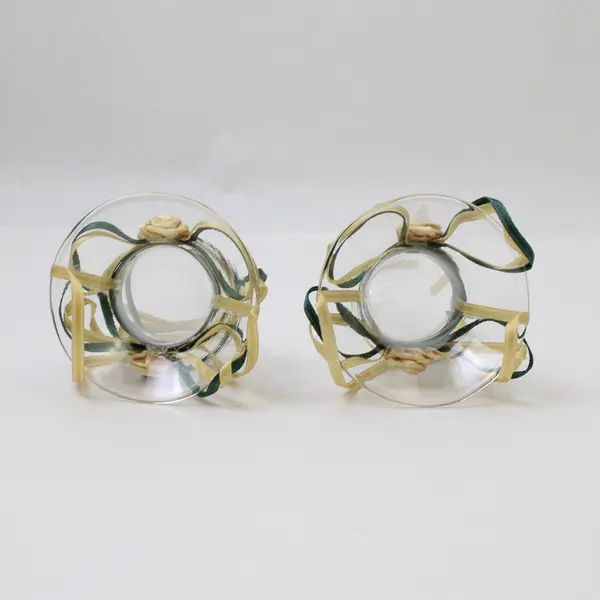 Lot of 2 Clear Plastic Hanging Vases w/ Green & Gold Ribbon