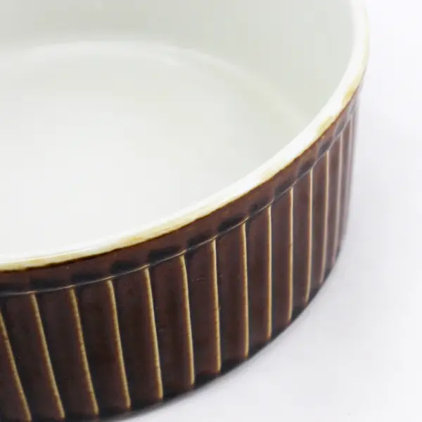 Vintage Brown Glazed Ceramic Ribbed Casserole Soufflé Dish 8.5"