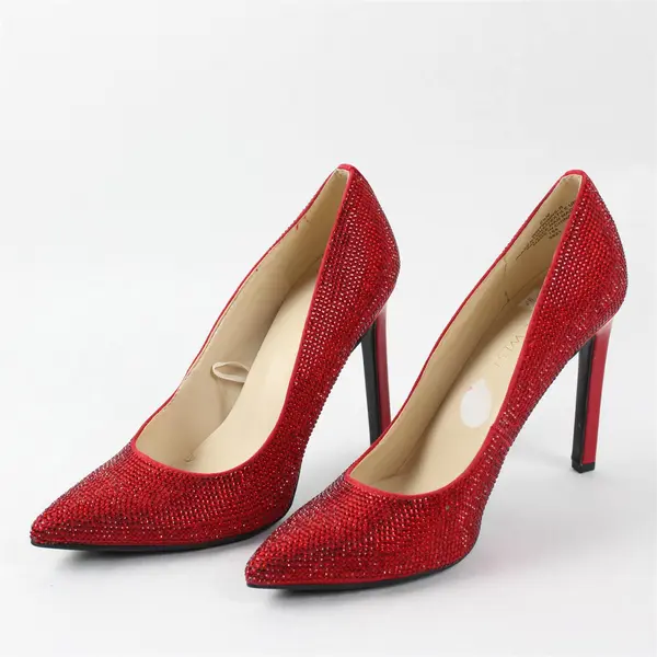 Nine West Solid Red Color Bedazzled Rhinestone Stiletto 4" Heels Women Size 5.5