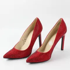 Nine West Solid Red Color Bedazzled Rhinestone Stiletto 4" Heels Women Size 5.5