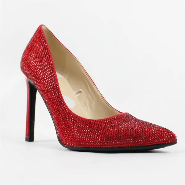 Nine West Solid Red Color Bedazzled Rhinestone Stiletto 4" Heels Women Size 5.5