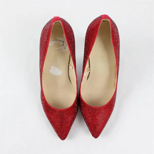 Nine West Solid Red Color Bedazzled Rhinestone Stiletto 4" Heels Women Size 5.5