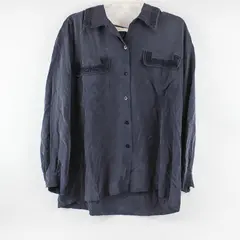 Edward II Embroidered Gray Long-Sleeved Button-Up Blouse Top Women's Size XL