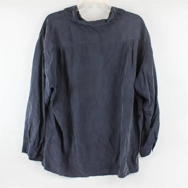 Edward II Embroidered Gray Long-Sleeved Button-Up Blouse Top Women's Size XL