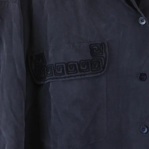 Edward II Embroidered Gray Long-Sleeved Button-Up Blouse Top Women's Size XL