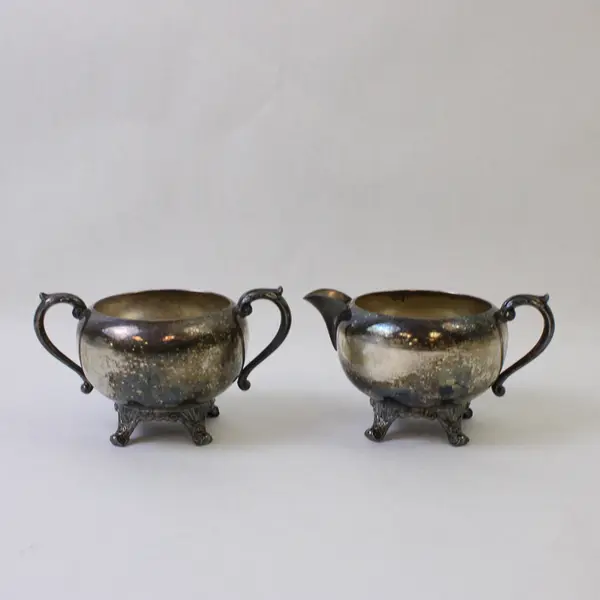 FB Rogers Silver Co Silver on Copper Creamer & Sugar Bowl No Lid