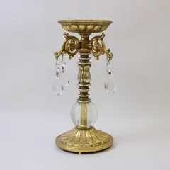 Vintage Hollywood Regency Brass Candelabra with Crystal Prisms 9.5in