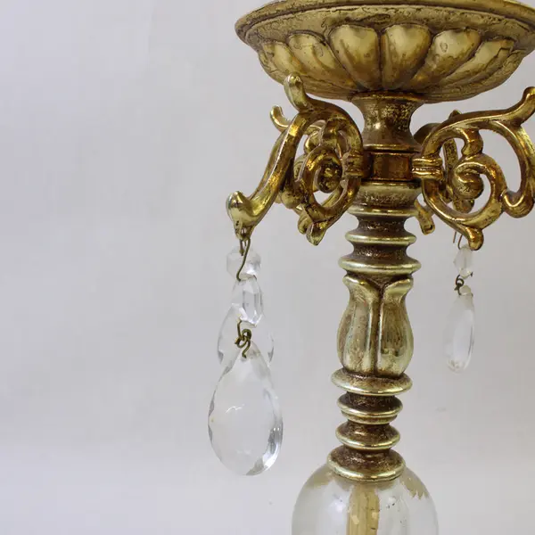 Vintage Hollywood Regency Brass Candelabra with Crystal Prisms 9.5in