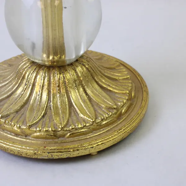 Vintage Hollywood Regency Brass Candelabra with Crystal Prisms 9.5in