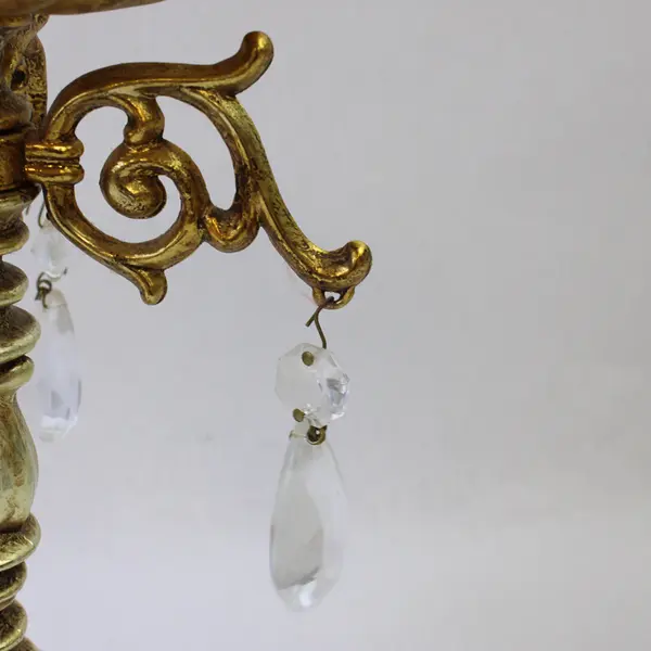 Vintage Hollywood Regency Brass Candelabra with Crystal Prisms 9.5in