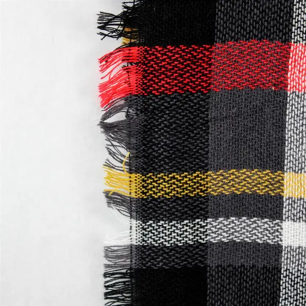 Gray and Multicolor Plaid Fringed Acrylic Knit Loop Scarf