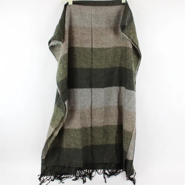 Gray and Green Striped Fringed Rectangle Scarf 24" x 67"