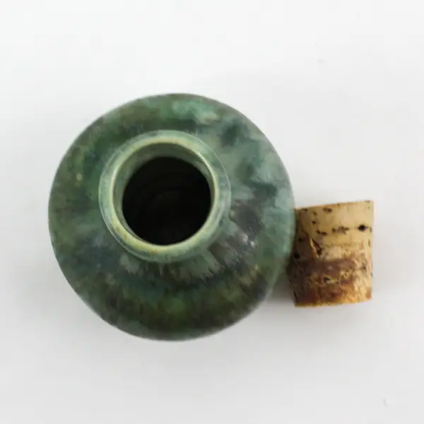  Art Pottery Mini Jar With Cork Stopper Green 3"