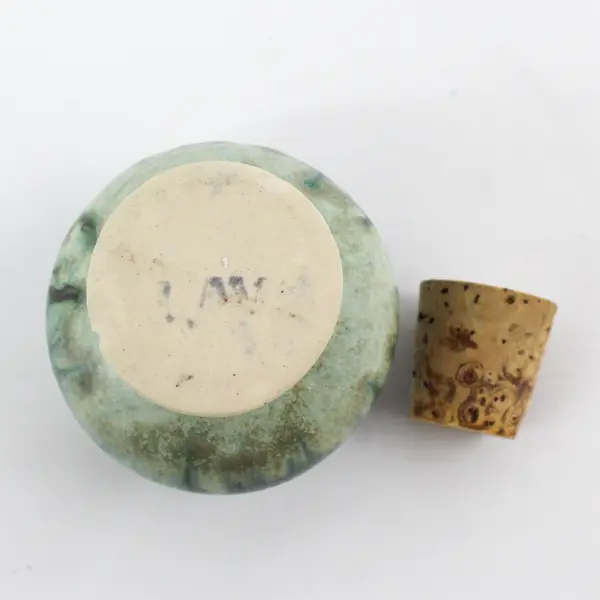  Art Pottery Mini Jar With Cork Stopper Green 3"