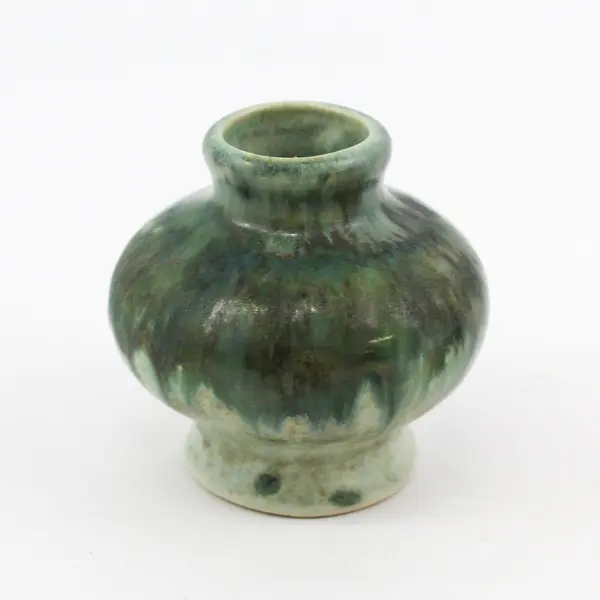  Art Pottery Mini Jar With Cork Stopper Green 3"