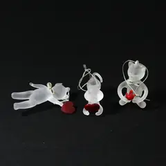 3 Frosted Blown Glass Bear and Cat Christmas Ornaments