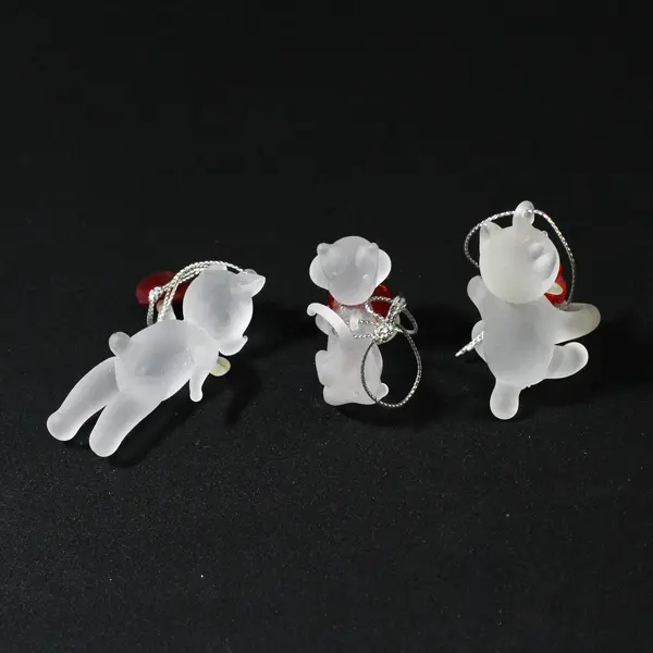 3 Frosted Blown Glass Bear and Cat Christmas Ornaments