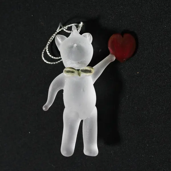 3 Frosted Blown Glass Bear and Cat Christmas Ornaments