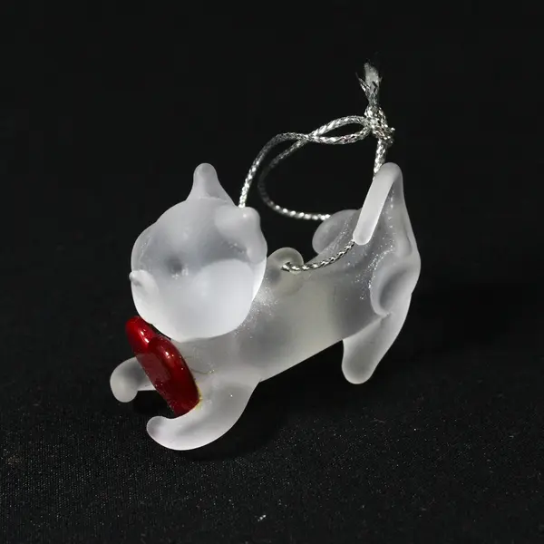 3 Frosted Blown Glass Bear and Cat Christmas Ornaments