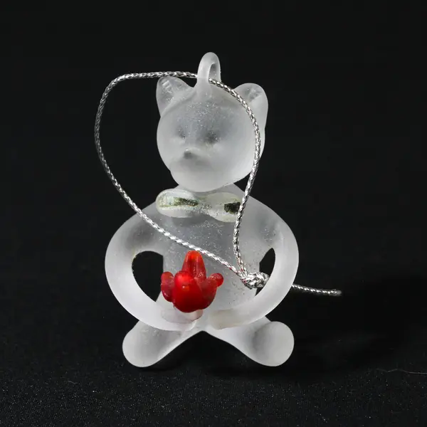 3 Frosted Blown Glass Bear and Cat Christmas Ornaments