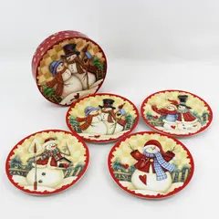 Tii Collections 4 Snowman 8" Christmas Plates W/ Storage Box