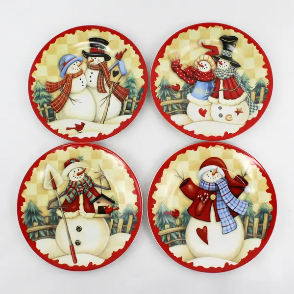Tii Collections 4 Snowman 8" Christmas Plates W/ Storage Box