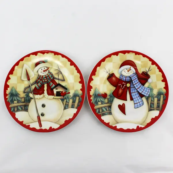 Tii Collections 4 Snowman 8" Christmas Plates W/ Storage Box