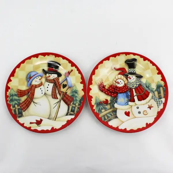 Tii Collections 4 Snowman 8" Christmas Plates W/ Storage Box