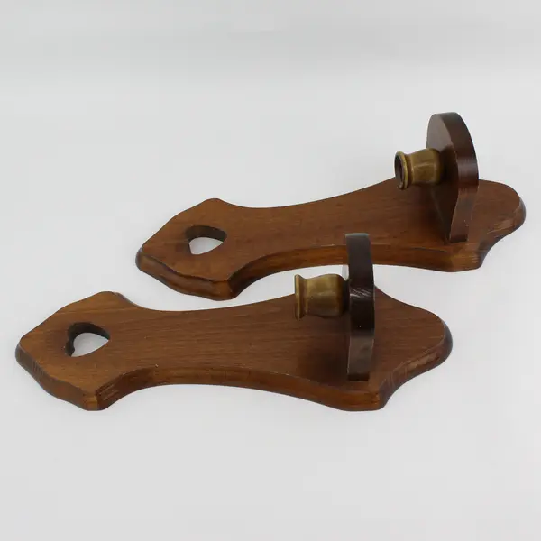 2 Vintage Hand Crafted Farmhouse Wooden Wall Candle Holders Heart Cut Outs 15"