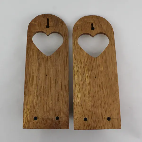 Set Of 2 Vtg 11.75” Wooden Wall Hanging Taper Candle Holders  Heart Cutout