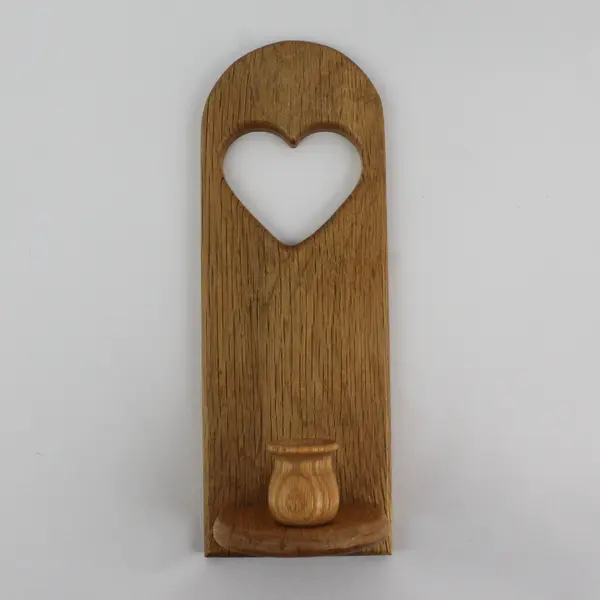 Set Of 2 Vtg 11.75” Wooden Wall Hanging Taper Candle Holders  Heart Cutout